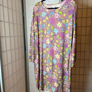 LuLaRoe Debbie long sleeved form fitting, knee length dress in pink floral